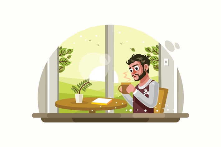 Man Drinking Coffee at Cafe Vector Illustration