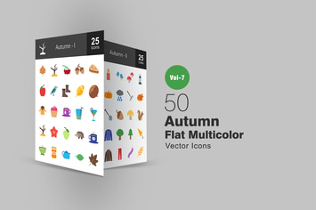 50 Autumn Flat Multicolor Icons