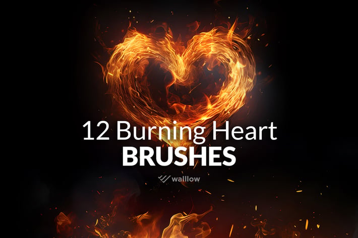 12 Burning hearts Photoshop Brushes