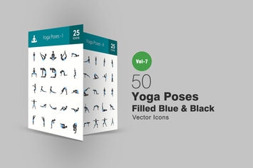 50 Yoga Poses Blue & Black Icons