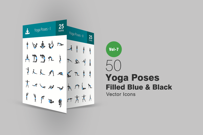 50 Yoga Poses Blue & Black Icons