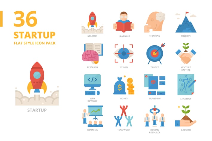 Startup Flat Style Icon Set