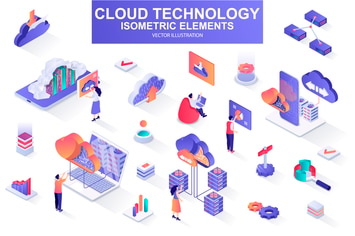 Cloud Technology Isometric Design Elements