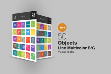 50 Objects Line Multicolor Icons