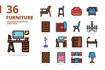 Furniture Filled Outline Style Icon Set