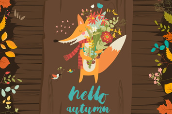 Lovely autumn card with a fox and flowers 