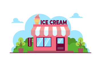 Ice Cream Shop Flat Illustration