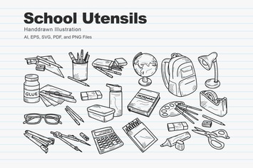 School Utensils Handdrawn Sketch