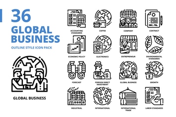Global Business Outline Style Icon Set