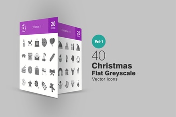 40 Christmas Greyscale Icons