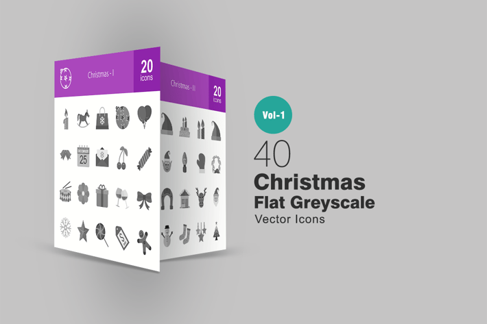 40 Christmas Greyscale Icons
