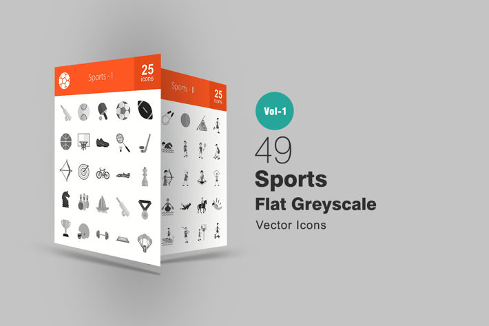 49 Sports Greyscale Icons