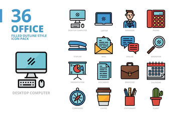 Office Filled Outline Style Icon Set