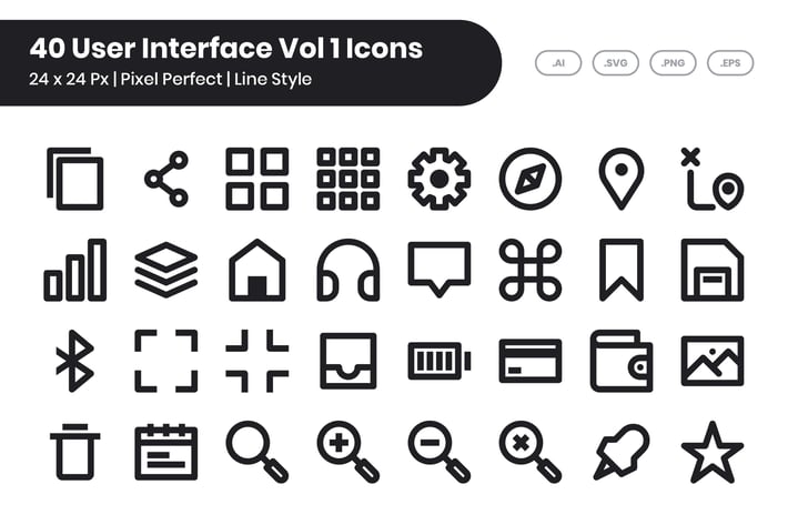 40 User Interface Vol 1 Icons Set - Line