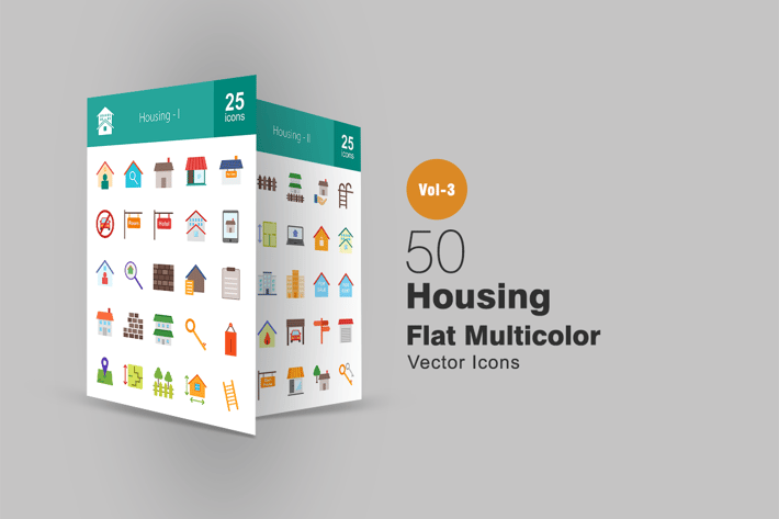 50 Housing Flat Multicolor Icons