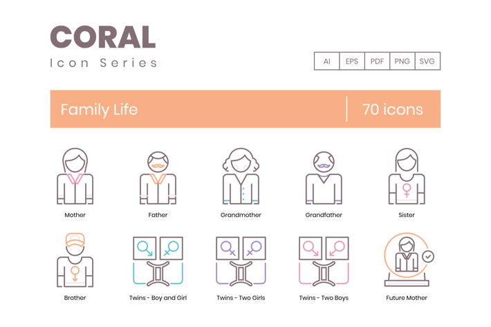 70 Family Life Line Icons