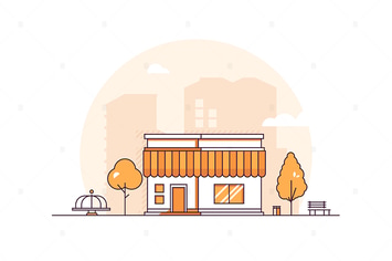 Small shop - thin line design style illustration