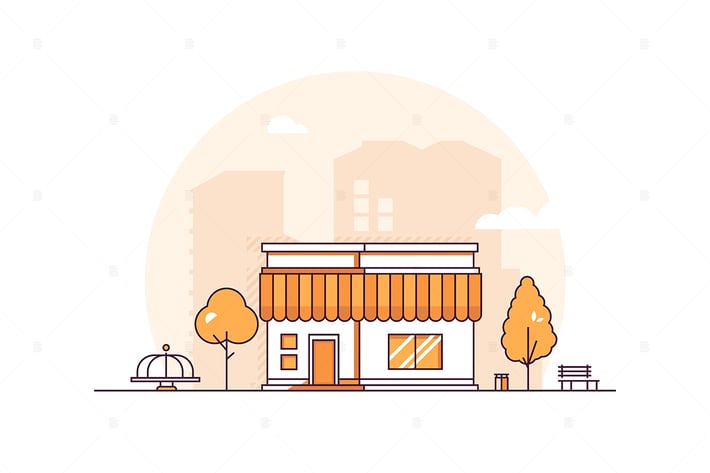 Small shop - thin line design style illustration