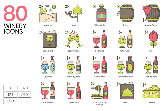 80 Winery Line Icons