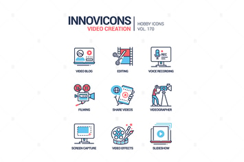 Video creation - line design style icons set
