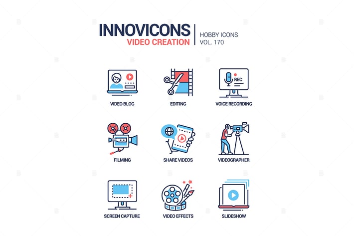 Video creation - line design style icons set