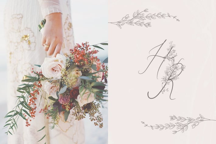 Flowered Monograms, Handwritten Uppercase Alphabet