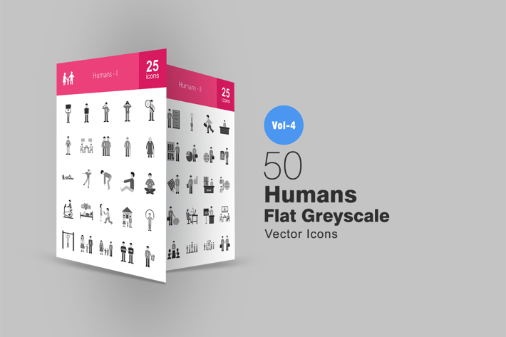 50 Humans Greyscale Icons