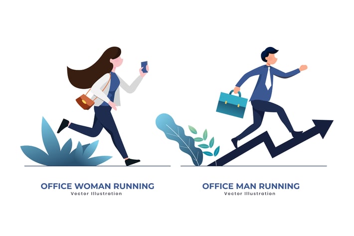 Office woman & man running vector illustration
