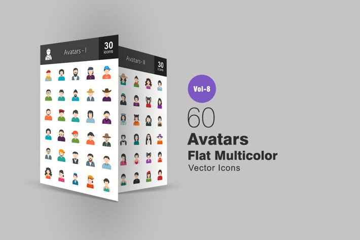 60 Avatars Flat Multicolor Icons