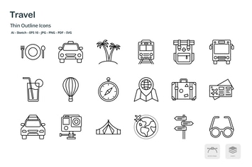 Travel and transportation thin outline icons