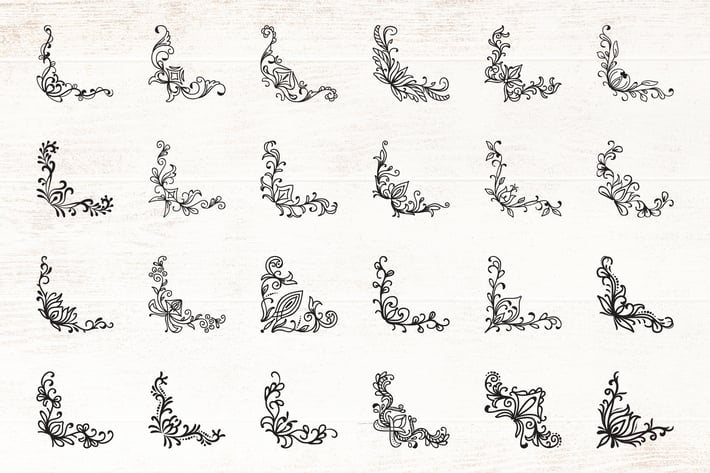 Hand Drawn Floral Corner Border Elements