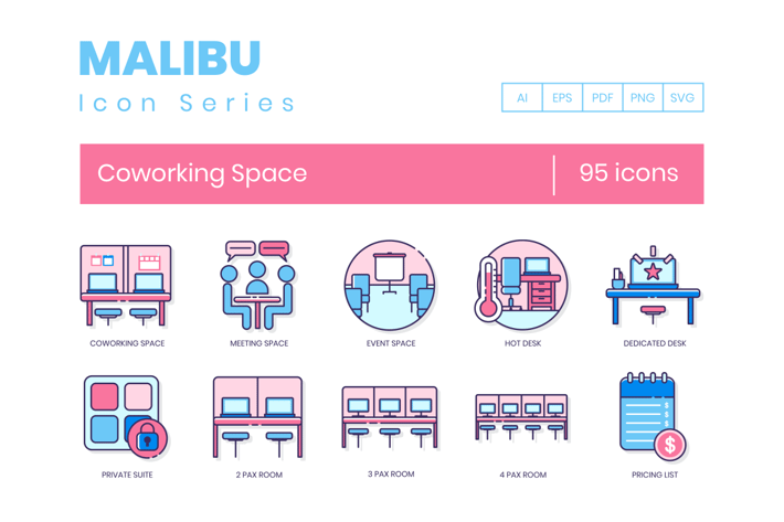 95 Coworking Space Line Icons