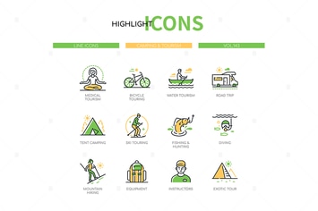 Camping and Tourism - Line Design Style Icons