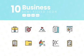 10 Business Semi Filled Icon Collection