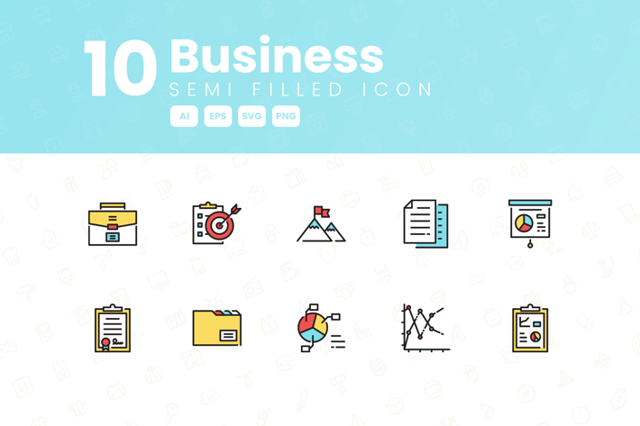 10 Business Semi Filled Icon Collection