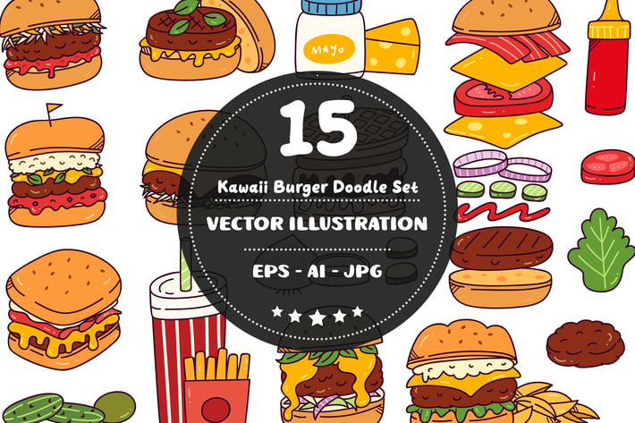 Kawaii Burger Doodle Set