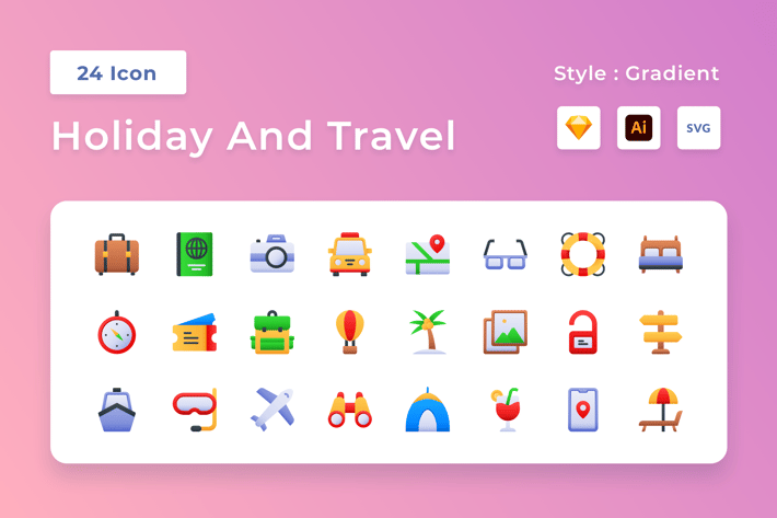 Holiday And Travel Gradient Icon Set
