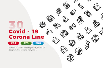 30 Corona Covid 19 Line Icon Pack