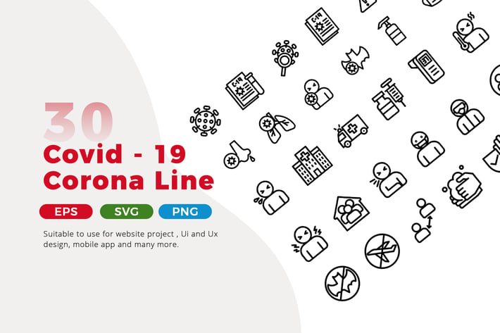 30 Corona Covid 19 Line Icon Pack