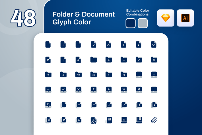Folder And Document Glyph Color Icon Set