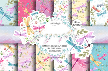 Dragonflies digital paper pack