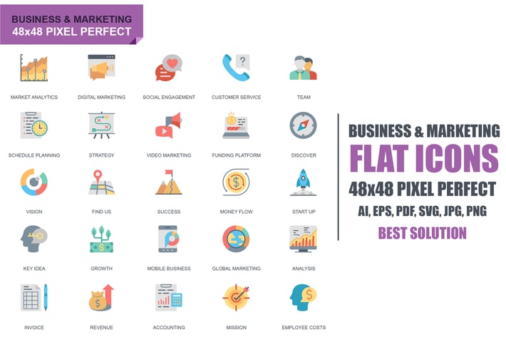 Simple Set Business and Marketing Flat Icons