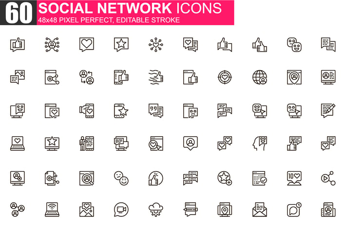 Social Network Thin Line Icons Pack