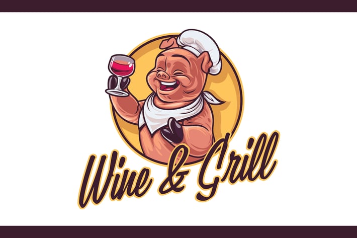 Cartoon Chef Pig Character Mascot Logo