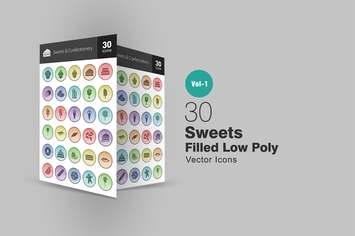 30 Sweets & Confectionery Filled Low Poly Icons
