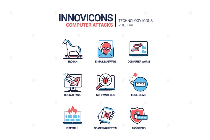Computer attacks - line design style icons
