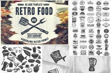50 Vintage Food & Restaurant Badges Logo