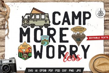 Camp More Worry Less Hike Badge Vector Retro Logo