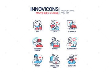 Life stages of a man - line design style icons set