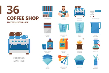 Coffee Shop Flat Style Icon Pack